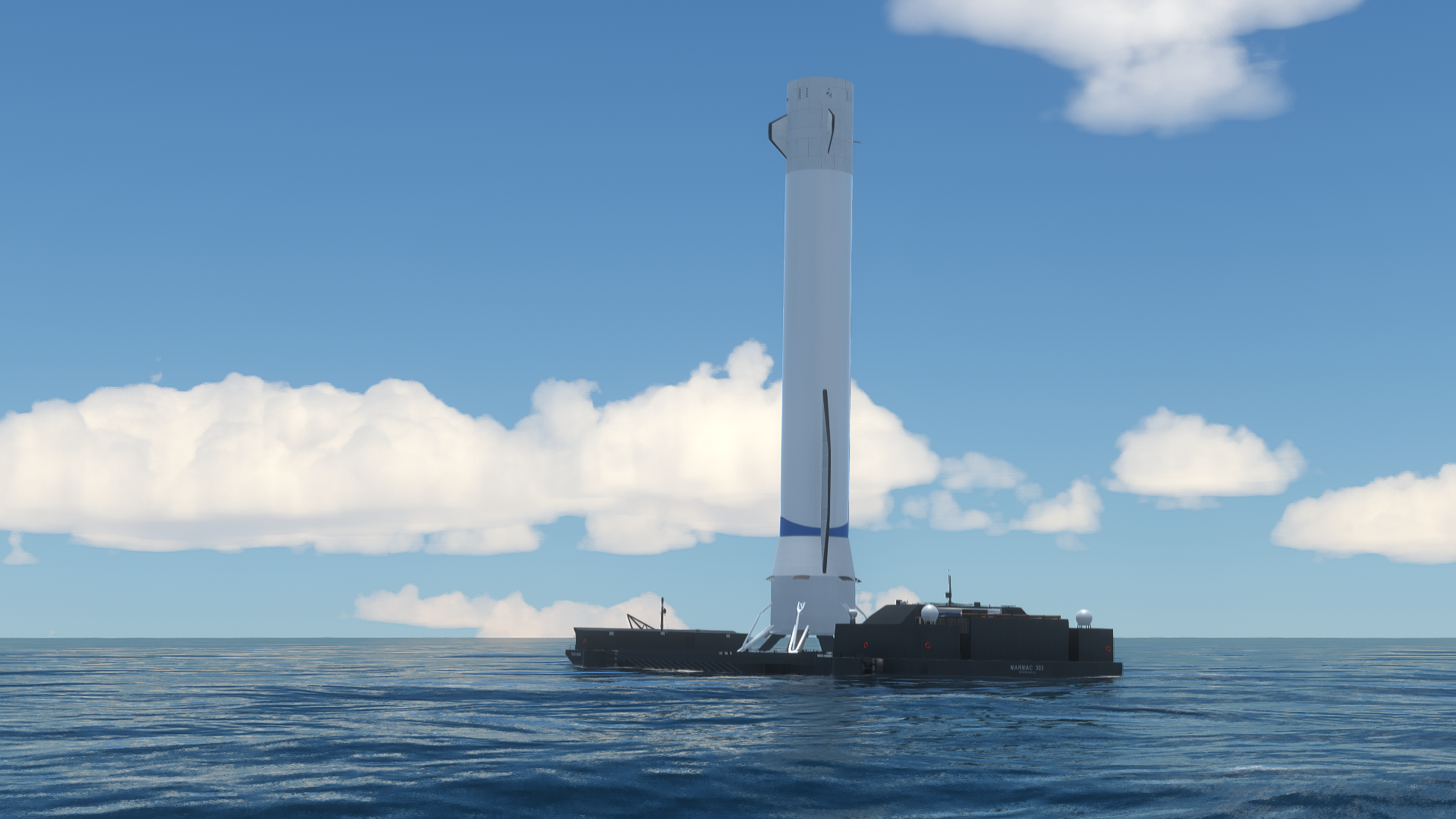 Daphnis launching at night above a platform surrounded by smoke and support vessels.