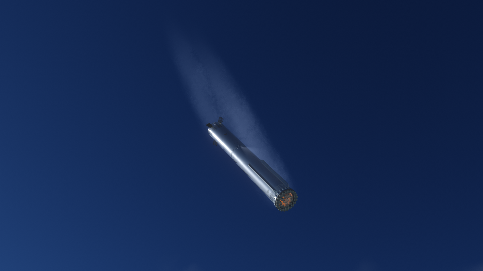 Rhea descending through the upper atmosphere with vapor trailing behind it.