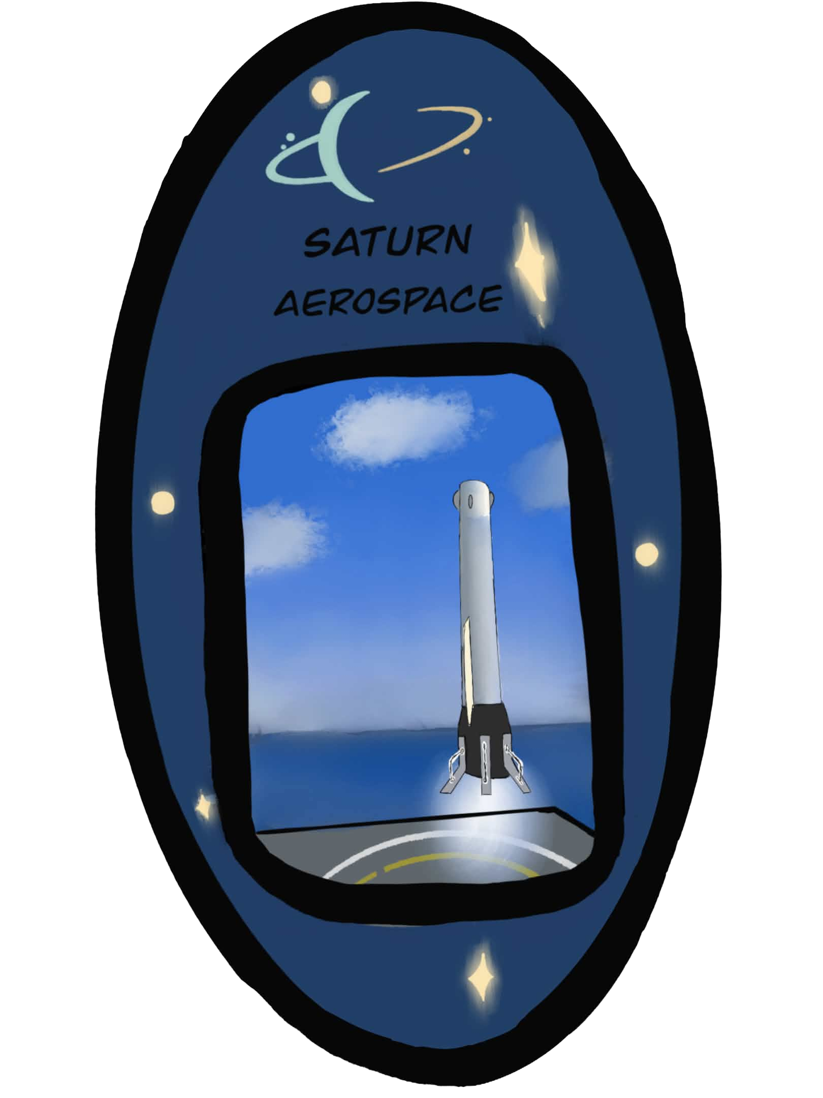 Daphnis mission patch showing the vehicle above an ocean landing deck.