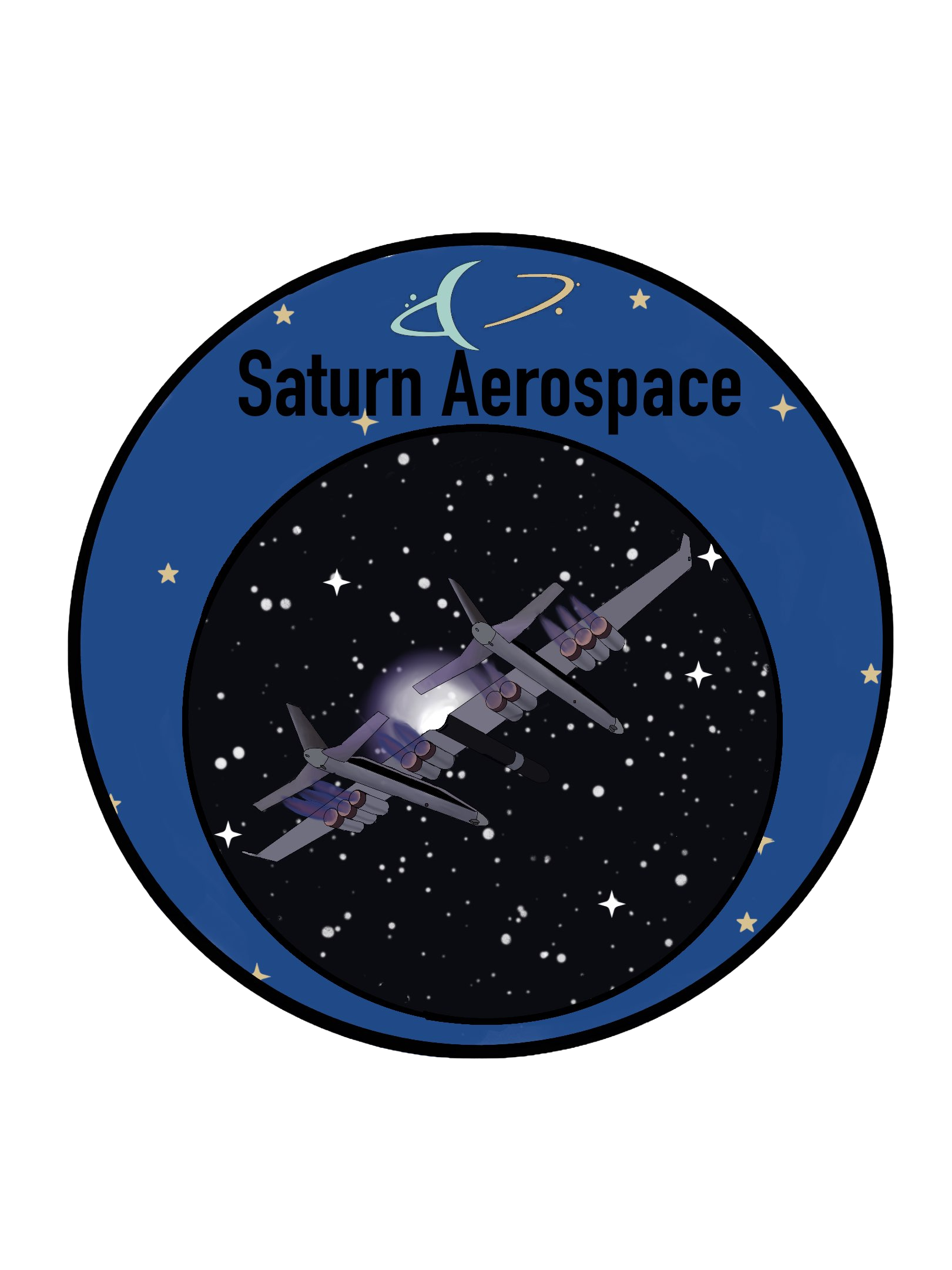 Hyperion mission patch showing the twin-fuselage carrier aircraft in flight.